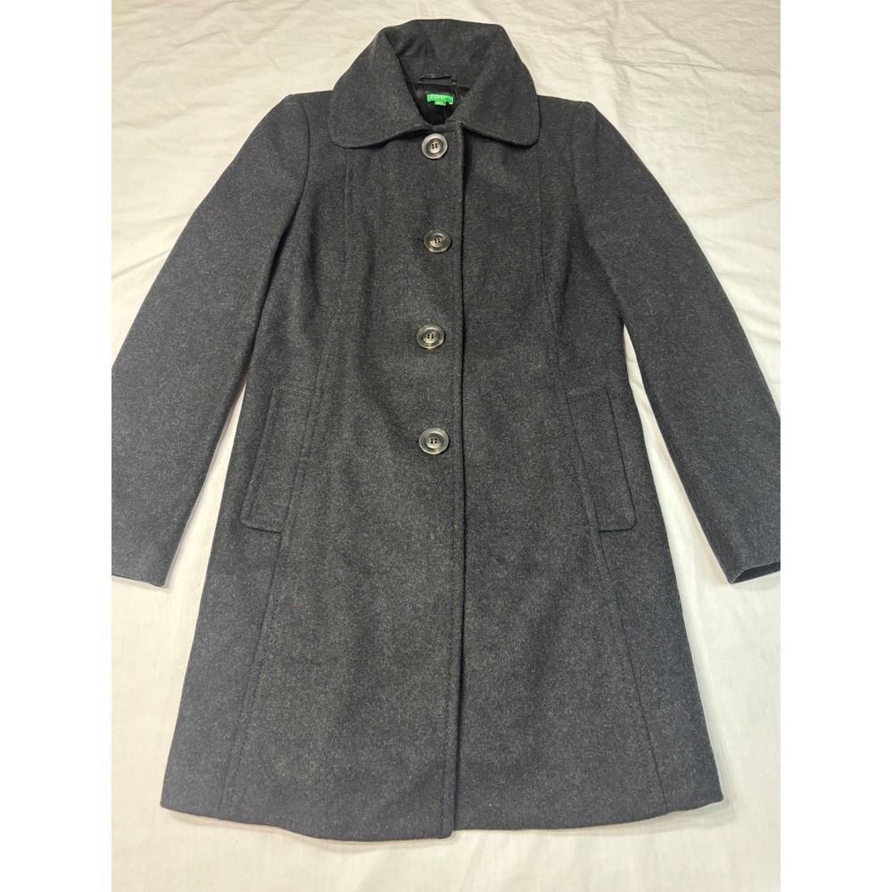 United Colors of Benetton Charcoal Grey Wool Blend Button Up Car Coat Size 42